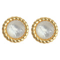 Gold Twisted Rope Round Shell Stud Earrings White Center view 5