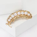 Pearl and Crystal Curved Feather Brooch in Gold Tone view 3