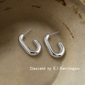 Silver Smooth Hollow Tube U-Shape Geometric Hoop Stud Earrings view 3