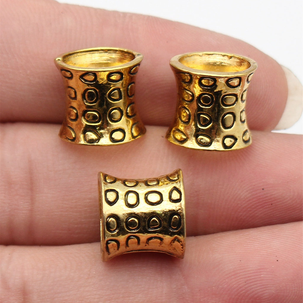 13x13x12mm 2.3g Antique Gold Zinc Alloy Irregular Ring Textured Tube Dreadlock Beads for Hair Jewelry