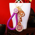 Crystal Five Coin Fortune Keychains with Cords and Loose Braided Loops view 2
