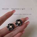 White Enamel Camellia Pearl Center Stud Earrings Gold Rim view 3