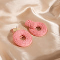 Twelve Color Woven Circle Statement Dangle Stud Earrings view 7