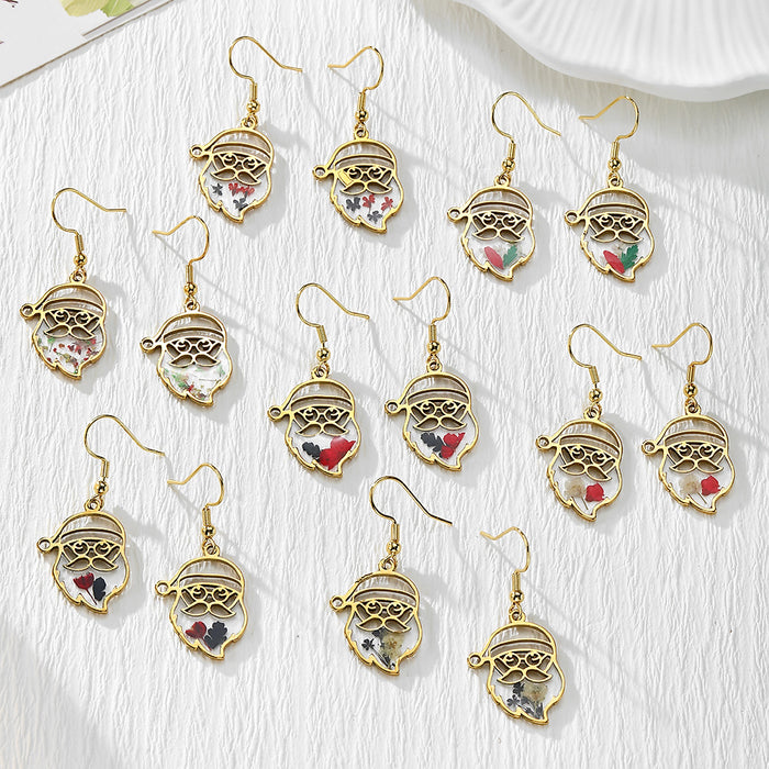 Gold Tone Santa Pressed Flower Drop Earrings in Seven Designs