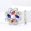 Silver Swirl Flower Brooch Clear Blue Multi Pink or Black view 3