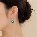 Teal Oval White Flower Red Accent Gold Tone Hook Earrings view 4