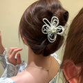 White Pearl Beaded Flower Hair Claw Clip With Clear Base view 3