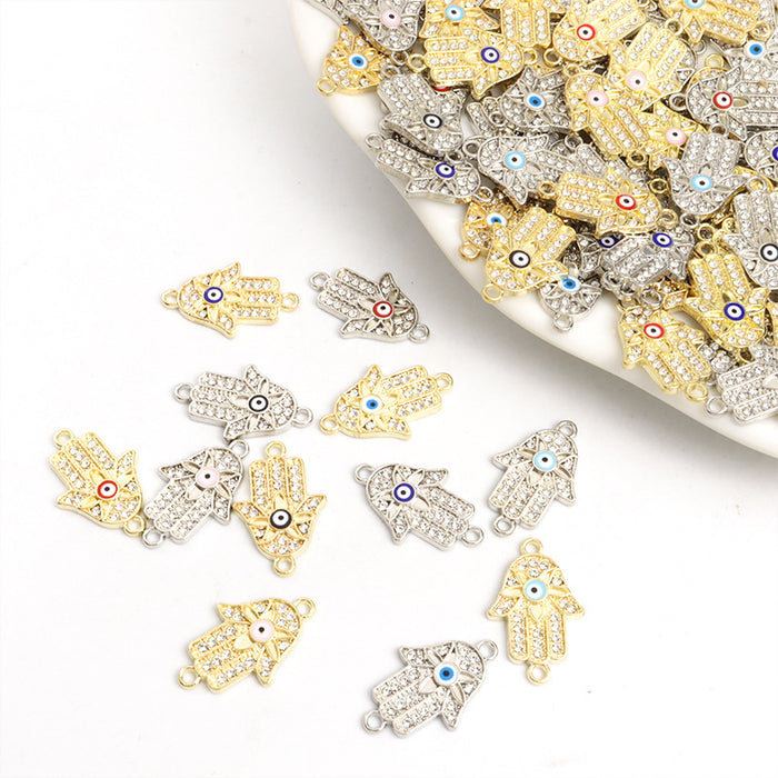 Rhinestone Hamsa Hand Two Loop Connector Charms in 12 Styles