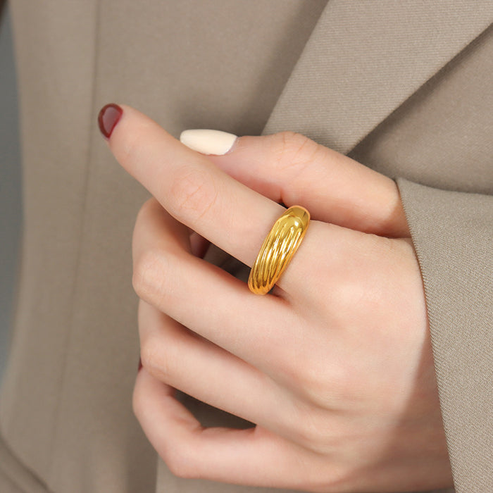 Ribbed Dome Band Ring Gold Or Steel Multiple Us Sizes