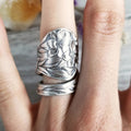 Sculpted Floral Spoon Wrap Ring In Antiqued Silver Tone view 2