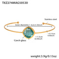 Gold Thin Open Bangle Cushion Czech Glass Center Stone view 8