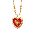Double Sided Red Black Enamel Heart Ball Chain Necklace view 5