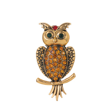 Owl Crystal Metal Brooch Pin 3 x 5.8 cm for Jackets and Lapels