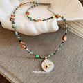 Green and Brown Beaded Celestial Medallion Necklace view 2
