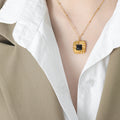 Knot Weave Square Pendant Necklace Stud Earrings Black White view 12