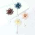 Mesh Fabric Flower Stick Pin Brooch Pearl End Three Colors view 3