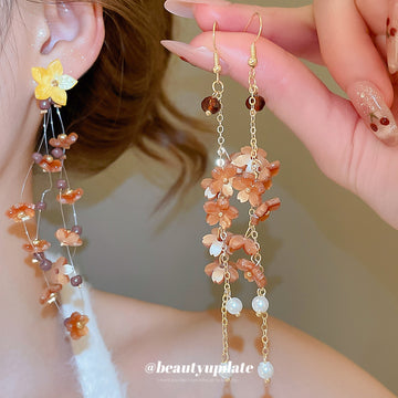 Floral Bead And Resin Drop Earrings In Three Designs