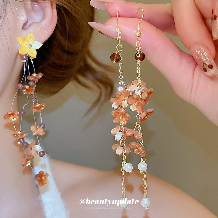 Floral Bead And Resin Drop Earrings In Three Designs