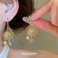Gold-Tone Seashell And Starfish Pearl Huggie Earrings view 2