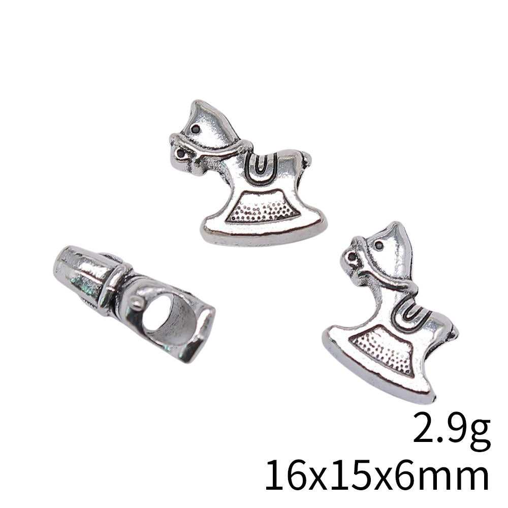 16x15x6mm 2.9g Antique Silver Zinc Alloy Rocking Horse Large Hole Beads for DIY Bracelet Jewelry Making