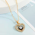 Gold Tone Heart Crystal Evil Eye Pendant Necklaces in Three Colors view 5