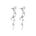 Silver Tone Pearl and Crystal Leaf Drop Earrings With Decorative Details view 5