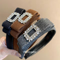 Flocked Bow Headband Square Rhinestone Buckle Gray view 4