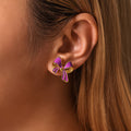 Gold Bow Enamel Stud Earrings Purple Green Blue Finishes view 3