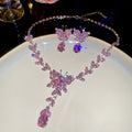 Butterfly Crystal Tassel Necklace And Earring Set In Pink Or Clear view 6