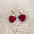 Gold Heart Stud Wine Velvet Heart Pearl Drop Earrings view 3