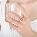 Pearl Halo Open Ring Black Enamel Gold Flower Motif view 7