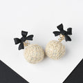 Bow Top Woven Ball Dangle Stud Earrings in Three Colors view 7