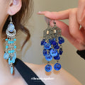Antique Tone Sequin Chandelier Earrings with Reflective Details view 2
