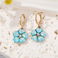 Gold Tone Iridescent Crystal Flower Huggie Drop Earrings in Six Colors view 3