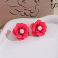 Red Layered Flower Pearl Look Statement Stud Earrings view 4