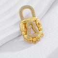 Gold Tone Crystal Heart Keyhole Lock Metal Brooch Pin view 5