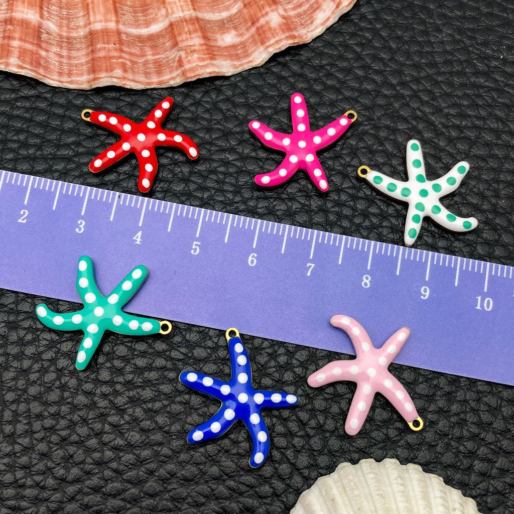 Gold Stainless Steel Polka Dot Starfish Charm Pendant for DIY Necklace Earring Jewelry