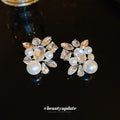 Crystal Floral Cluster Pearl Look Stud Earrings Jewelry view 2