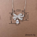 Silver Pave Bow Teardrop Pendant Necklace Alloy Cable Chain view 4