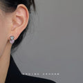 Silver Double Heart Crystal Stud Earrings Pink Purple view 1