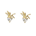 Gold Fairy Figure Stud Earrings Clear Heart Center Stones view 5