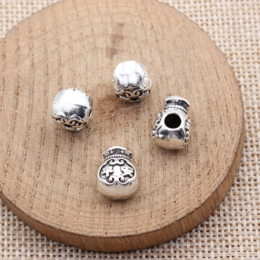 12x9.1x8.6mm 2.7g Antique Silver Zinc Alloy Lucky Bag Large Hole Spacer Beads for DIY Bracelet Jewelry Making