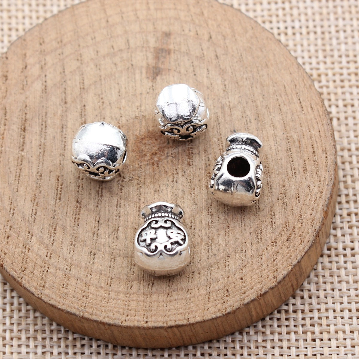 12x9.1x8.6mm 2.7g Antique Silver Zinc Alloy Lucky Bag Large Hole Spacer Beads for DIY Bracelet Jewelry Making