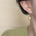 Gold Teardrop Filigree Pearl Drop Earrings Hook Back view 2