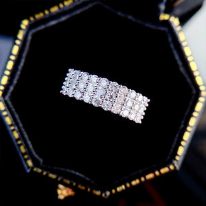 Silver Tone Three Row Wide Ring With Round Clear Stones