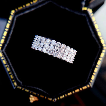 Silver Tone Three Row Wide Ring With Round Clear Stones