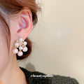 Pink Pearl Cluster Earrings With Crystal Accents Statement Jewelry view 4