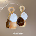 Brown White and Amber Disc Cluster Drop Earrings Statement Fashion Jewelry view 2