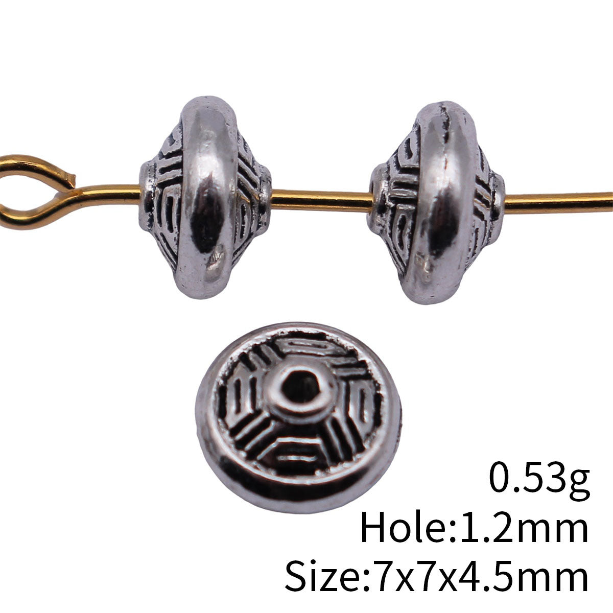 7x7x4.5mm 0.53g Antique Silver Zinc Alloy Textured Round Spacer Beads for Bracelet Jewelry Making