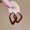 Brown Velvet Geometric Square Hoop Earrings in Two Sizes view 7